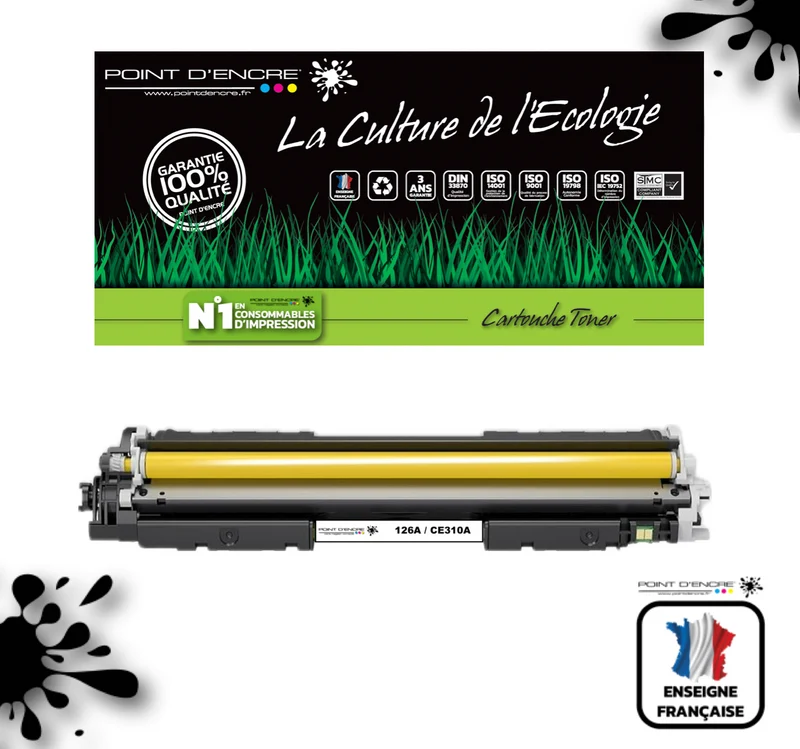 126A / CE310A - JAUNE - Grande capacité Marque Francaise POINT D'ENCRE pour Imprimantes compatibles HP (clhp)