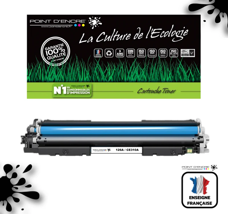 126A / CE310A - CYAN - Grande capacité Marque Francaise POINT D'ENCRE pour Imprimantes compatibles HP (clhp)