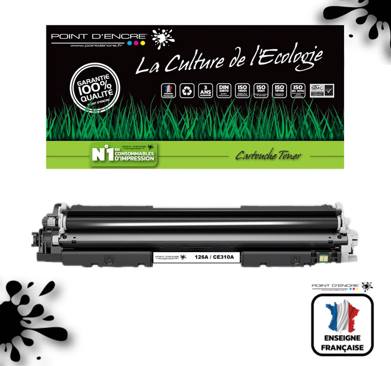 126A / CE310A - NOIR - Grande capacité Marque Francaise POINT D'ENCRE pour Imprimantes compatibles HP (clhp)