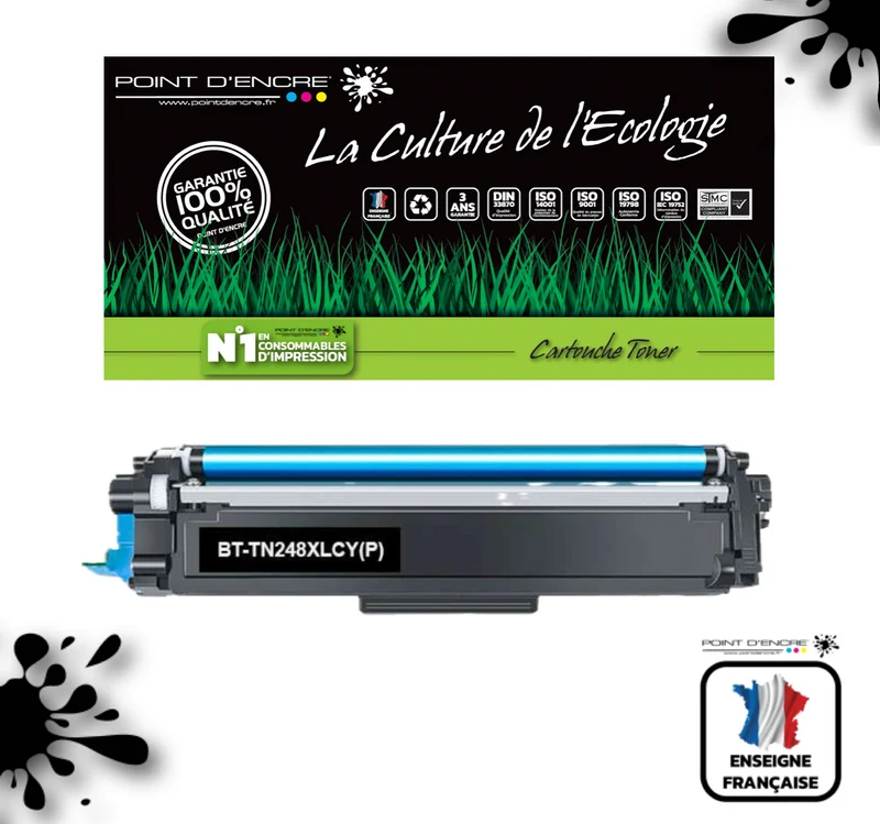 TN248XL - CYAN - Grande capacité Marque Francaise POINT D'ENCRE pour Imprimantes compatibles Brother (clbr)