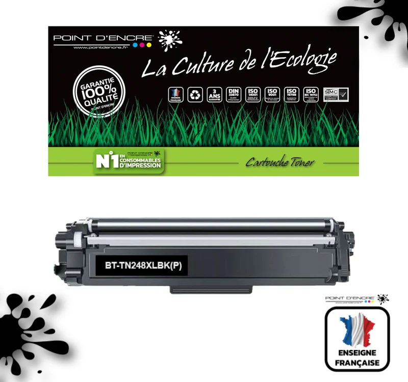 TN248XL - NOIR - Grande capacité Marque Francaise POINT D'ENCRE pour Imprimantes compatibles Brother (clbr)