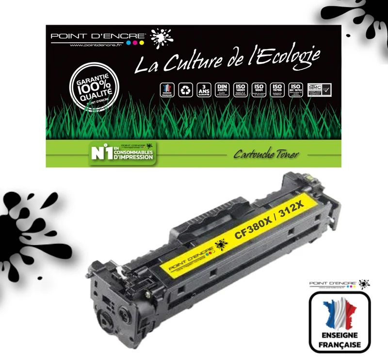 312X / CF380X - JAUNE - Grande capacité Marque Francaise POINT D'ENCRE pour Imprimantes compatibles HP (clhp)