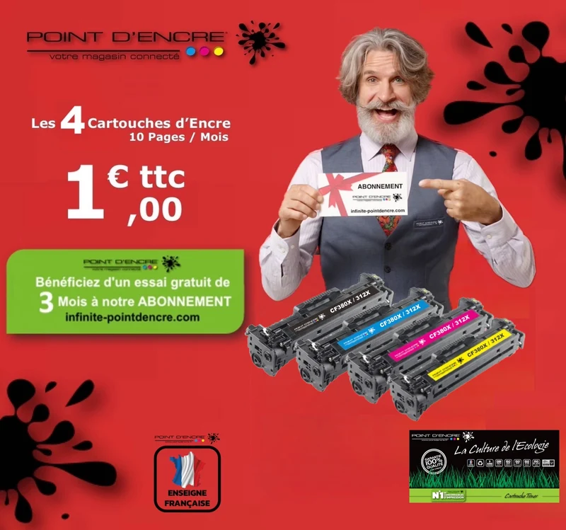 312X / CF380X - ABONNEMENT - NOIR / CYAN / MAGENTA / JAUNE - Grande capacité Marque Francaise POINT D'ENCRE pour Imprimantes compatibles HP (clhp)