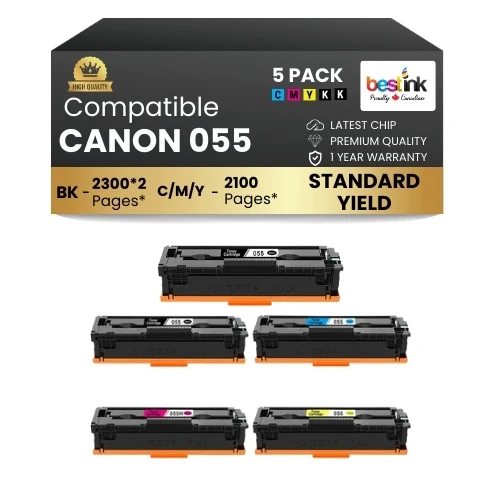 CANON 055 Compatible Toner Cartridge BK/C/M/Y ( 5 Pack ) Standard Yield