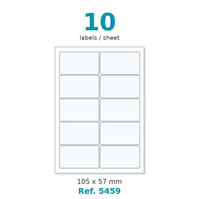 Planche A4 étiquettes velin blanc 105 x 57 mm - 10 étiq./planche - carton de 10 boîtes (500 planches/boîte) - Réf. 5459
