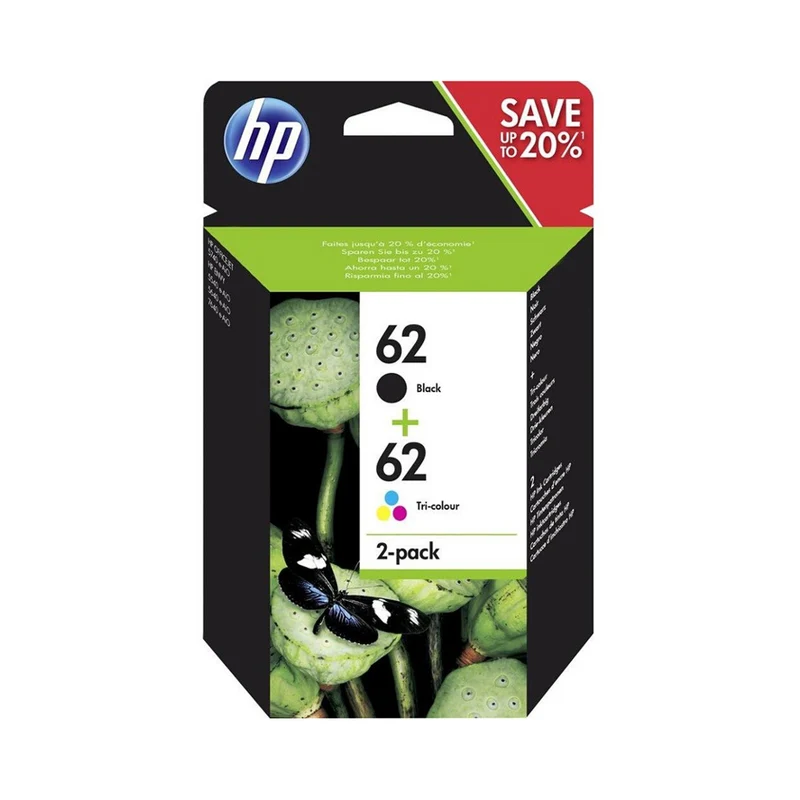 Pack de 2 cartouches d'encre - 1 noire et 1 couleur d'origine HP 62 - N9J71AE