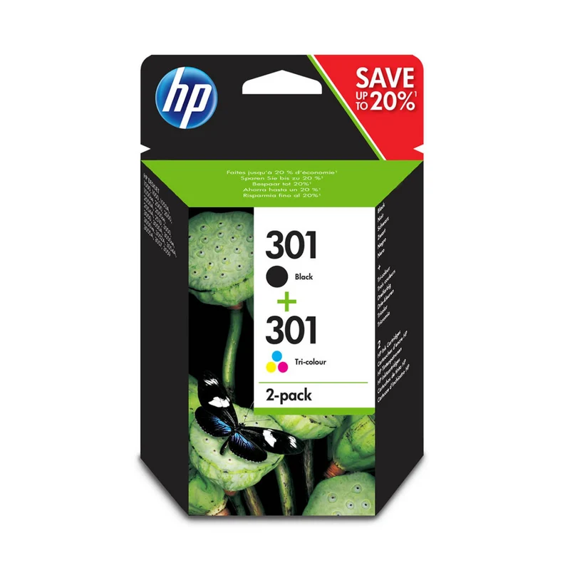 Pack de 2 cartouches d'encre - 1 noire et 1 couleur d'origine HP 301 - N9J72AE