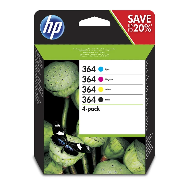 Pack de 4 cartouches d'encre - 1 noire et 3 couleur d'origine HP 364 - N9J73AE