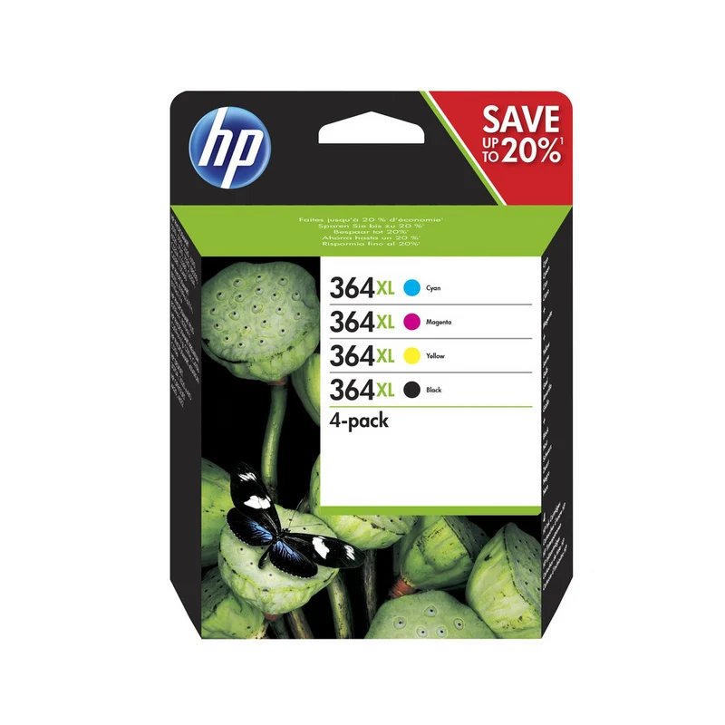 Pack de 4 cartouches d'encre - 1 noire et 3 couleur d'origine HP 364XL - N9J74AE