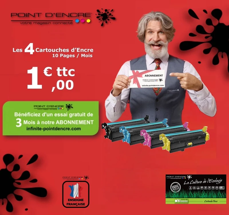 201X / CF400X - ABONNEMENT - NOIR / CYAN / MAGENTA / JAUNE - Grande capacité Marque Francaise POINT D'ENCRE pour Imprimantes compatibles HP (clhp)