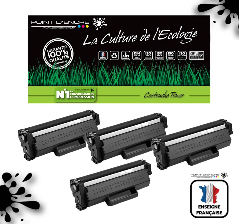 TN1150 - 4 X Noir - Grande capacité Marque Francaise POINT D'ENCRE pour Imprimantes compatibles Brother (clp)