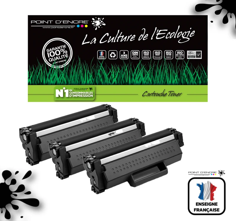 TN1150 - 3 X Noir - Grande capacité Marque Francaise POINT D'ENCRE pour Imprimantes compatibles Brother (clp)