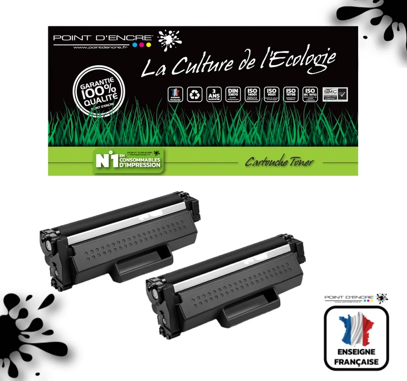 TN1150 - 2 X Noir - Grande capacité Marque Francaise POINT D'ENCRE pour Imprimantes compatibles Brother (clp)