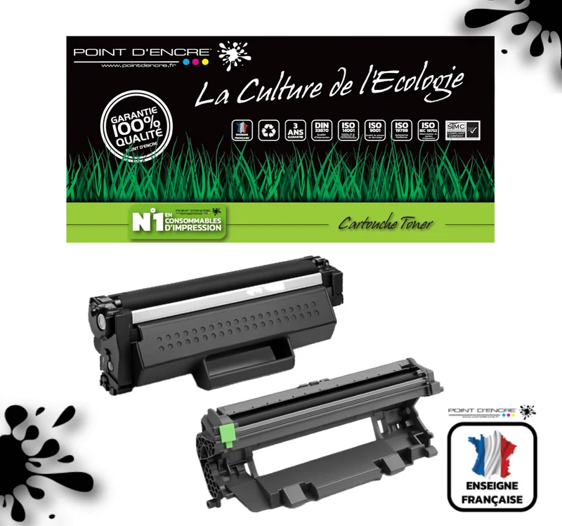 TN1150 / DR1150 - Cartouche / Tambour - Noir - Grande capacité Marque Francaise POINT D'ENCRE pour Imprimantes compatibles Brother (clp)