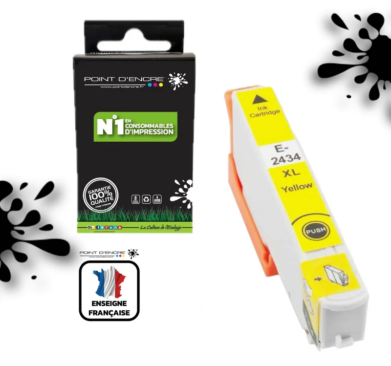 24XL - Eléphant - JAUNE - Grande capacité de Marque Francaise POINT D'ENCRE Pour imprimante compatible EPSON (cee)