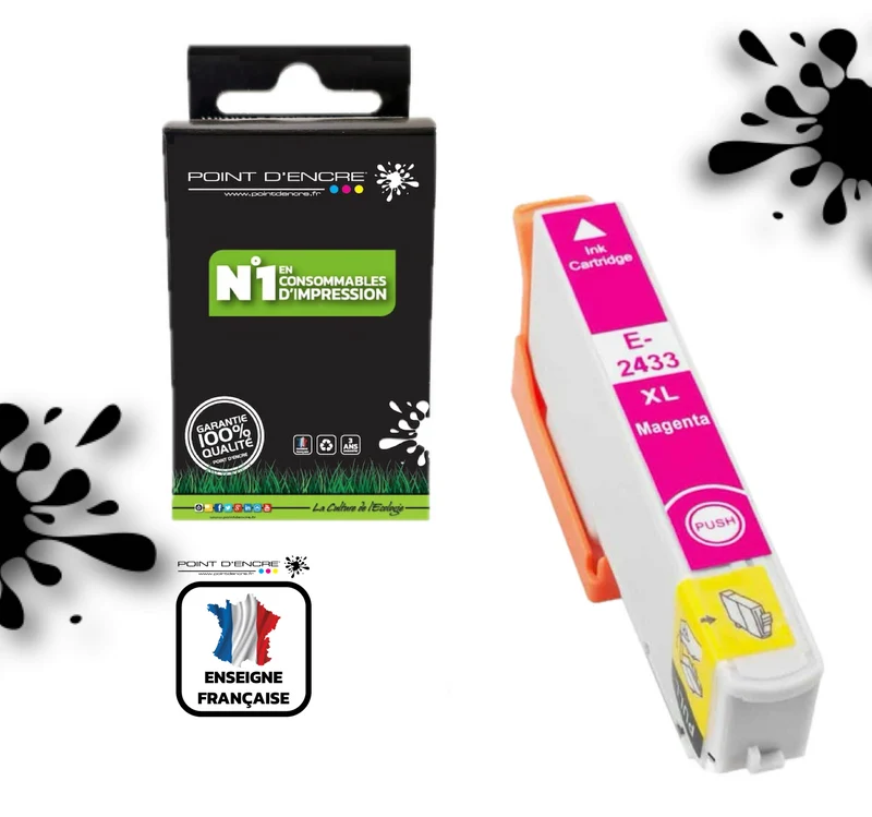 24XL - Eléphant - MAGENTA - Grande capacité de Marque Francaise POINT D'ENCRE Pour imprimante compatible EPSON (cee)