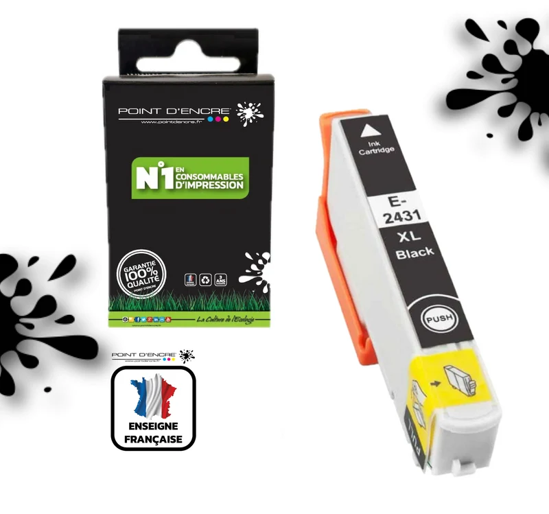24XL - Eléphant - NOIR - Grande capacité de Marque Francaise POINT D'ENCRE Pour imprimante compatible EPSON (cee)