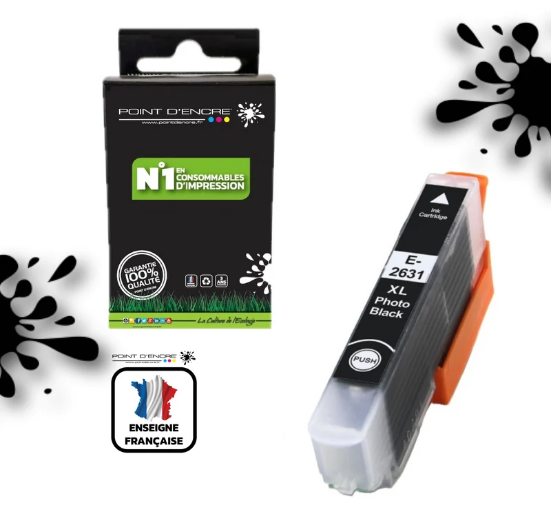 26XL - Ours - NOIR PHOTO - Grande capacité de Marque Francaise POINT D'ENCRE Pour imprimante compatible EPSON (cee)