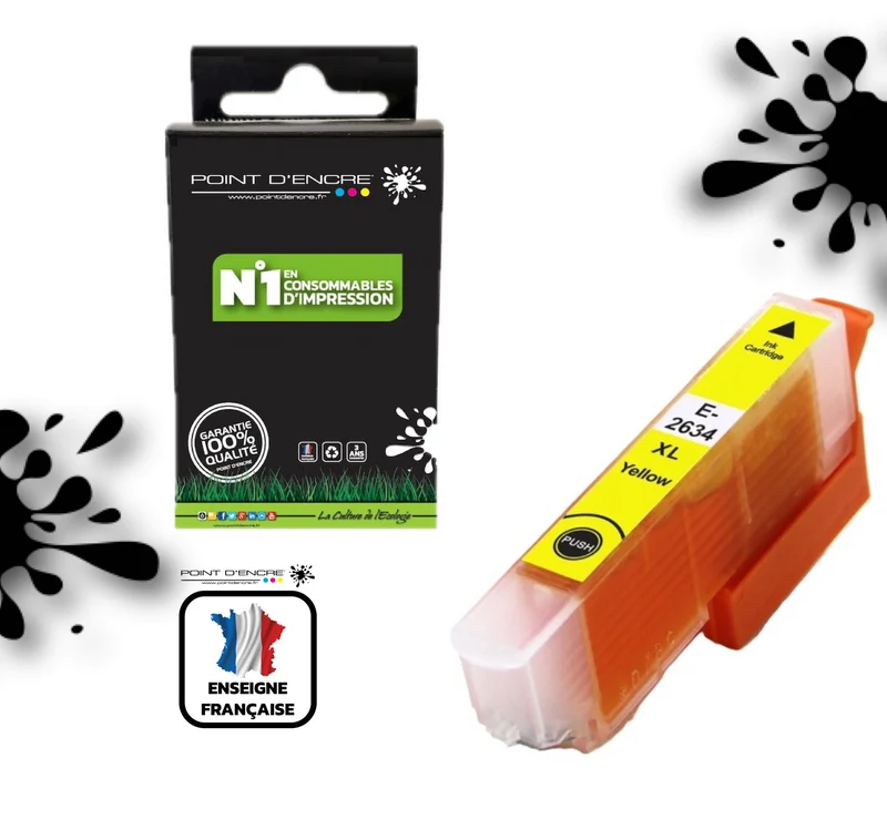 26XL - Ours - JAUNE - Grande capacité de Marque Francaise POINT D'ENCRE Pour imprimante compatible EPSON (cee)