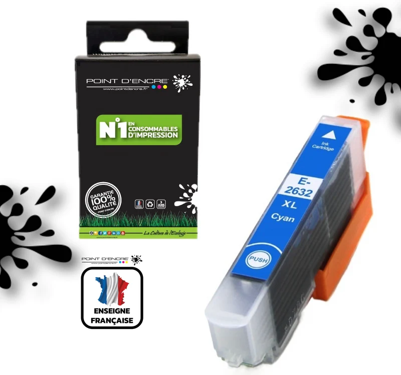 26XL - Ours - CYAN - Grande capacité de Marque Francaise POINT D'ENCRE Pour imprimante compatible EPSON (cee)