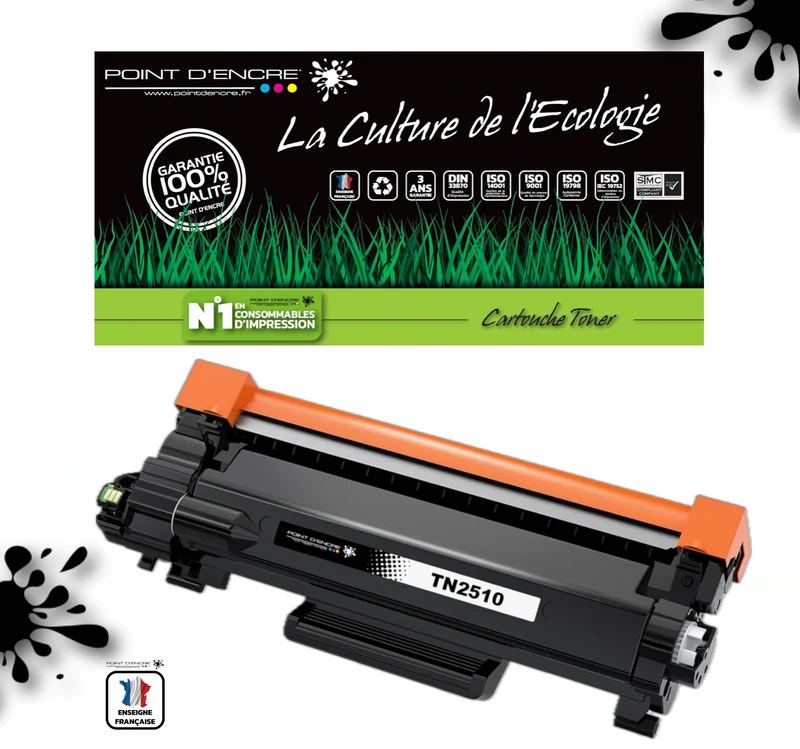 TN2510XL - NOIR - Grande capacité Marque Francaise POINT D'ENCRE pour Imprimantes compatibles Brother (clbr)