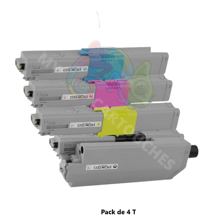Pack 4 Toners OKI C332 Noir Cyan Magenta Jaune — C332DN, MC363DN