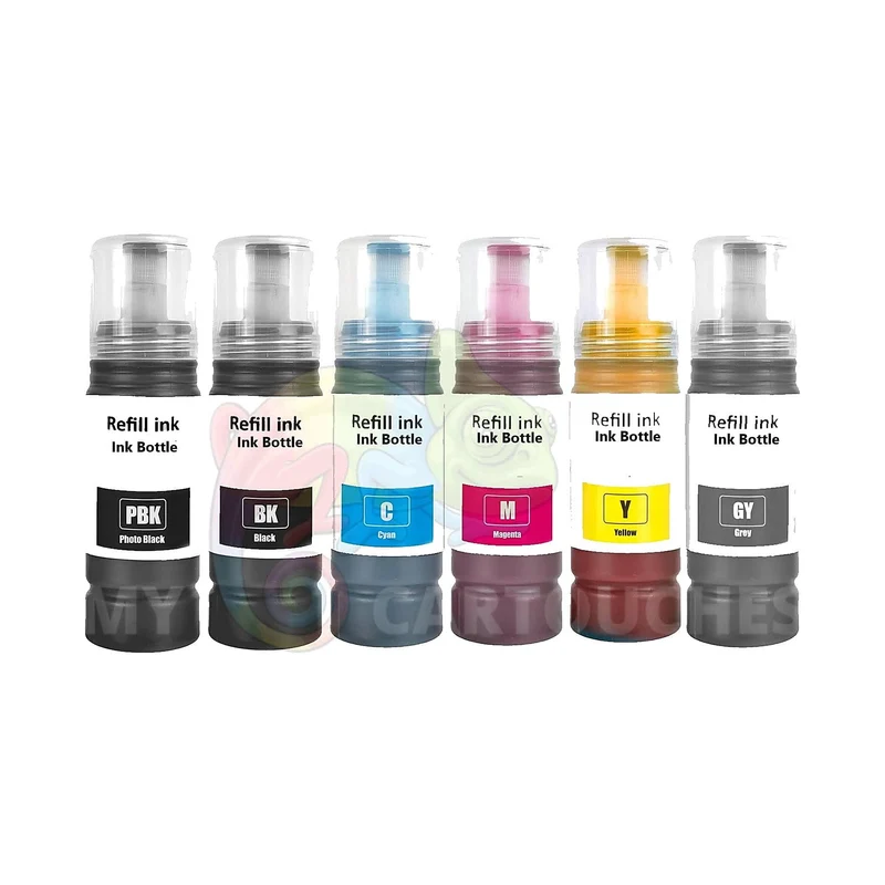 Pack 6 Flacons Epson EcoTank 114 Noir Photo Noir Cyan Magenta Jaune Gris — ET-8500, ET-8550