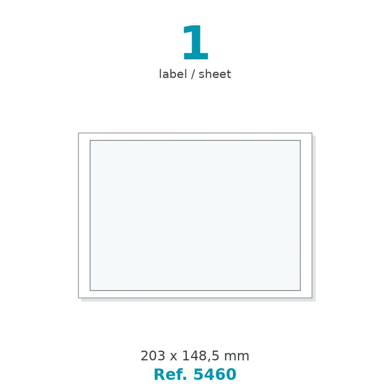 Planche A5 étiquettes velin blanc 203 x 148,5 mm - 1 étiq./planche - carton de 10 boîtes (400 planches/boîte) - Réf. 5460