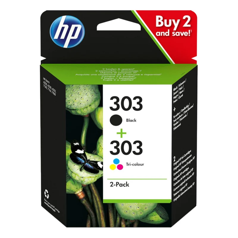 Pack de 2 cartouches d'encre - 1 noire et 1 couleur d'origine HP 303 - 3YM92AE