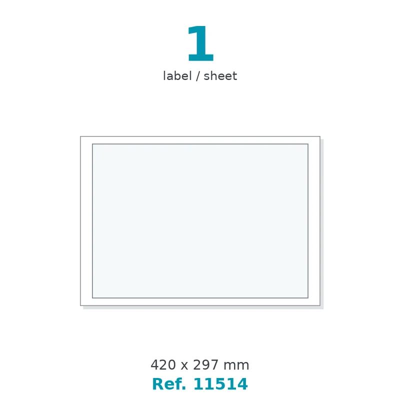 Planche A3 étiquettes polyester blanc mat 420 x 297 mm - 1 étiq./planche - carton de 10 boîtes (350 planches/boîte) - Réf. 11514