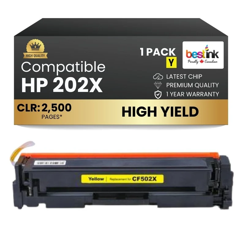 Compatible HP 202X CF502X Yellow Toner Cartridge High Yield