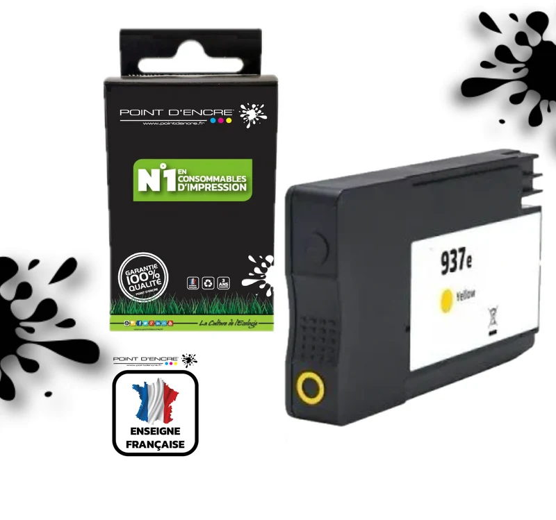 937eXL - JAUNE - Grande capacité de Marque Française POINT D'ENCRE Pour imprimante compatible HP (cehp)