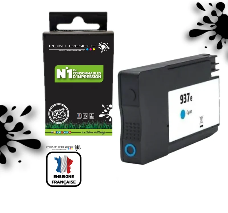 937eXL - CYAN - Grande capacité de Marque Française POINT D'ENCRE Pour imprimante compatible HP (cehp)