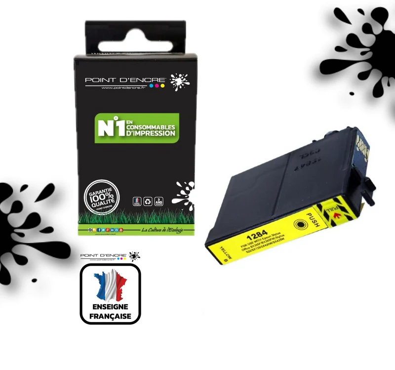 T1284 - Renard - JAUNE - Grande capacité de Marque Française POINT D'ENCRE Pour imprimante compatible EPSON (cee)