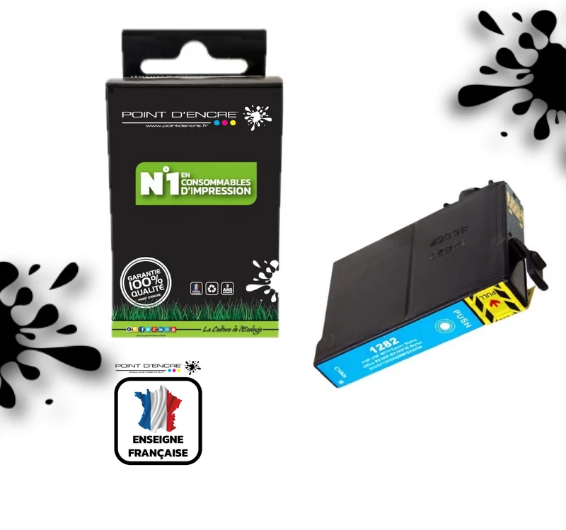 T1282 - Renard - CYAN - Grande capacité de Marque Française POINT D'ENCRE Pour imprimante compatible EPSON (cee)