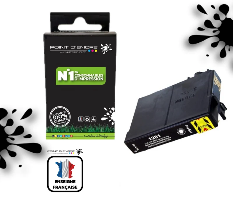 T1281 - Renard - NOIR - Grande capacité de Marque Française POINT D'ENCRE Pour imprimante compatible EPSON (cee)