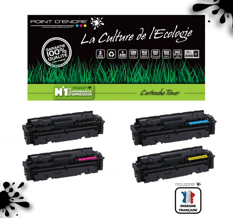 067H / 067 - 4 Cartouches NOIR / CYAN / MAGENTA / JAUNE - Grande capacité Marque Francaise POINT D'ENCRE pour Imprimantes compatibles Canon (clca)