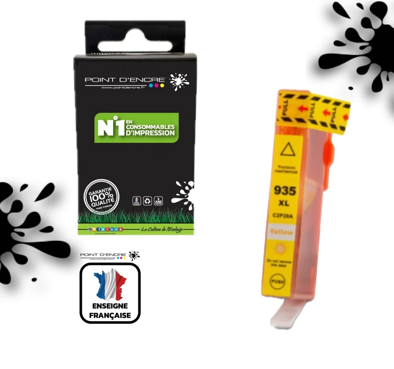 935XL - JAUNE - Grande capacité de Marque Française POINT D'ENCRE Pour imprimante compatible HP (cehp)