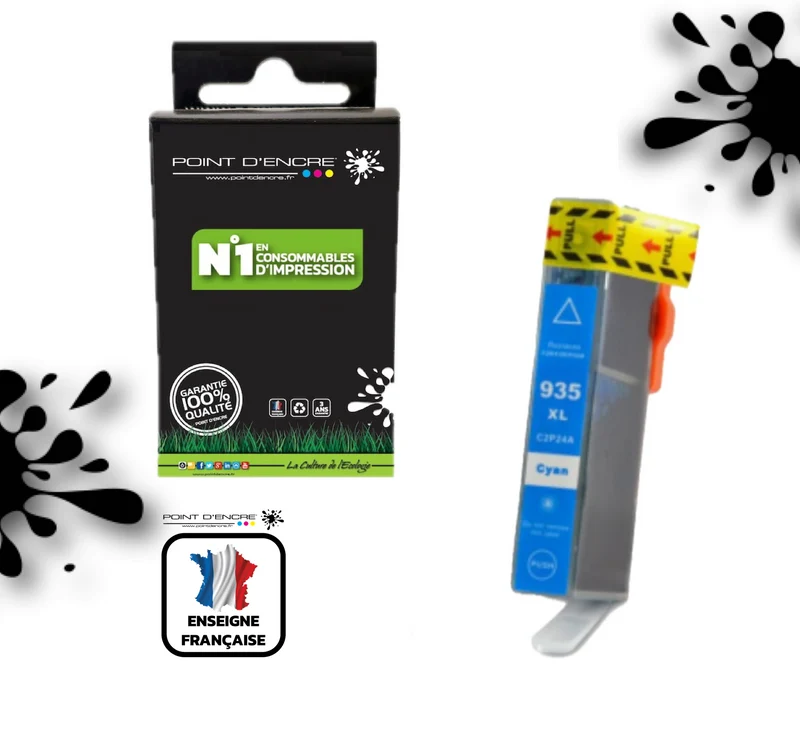 935XL - CYAN - Grande capacité de Marque Française POINT D'ENCRE Pour imprimante compatible HP (cehp)