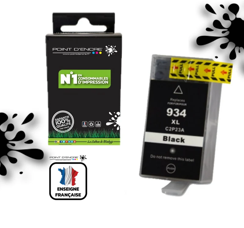 934XL - NOIR - Grande capacité de Marque Française POINT D'ENCRE Pour imprimante compatible HP (cehp)