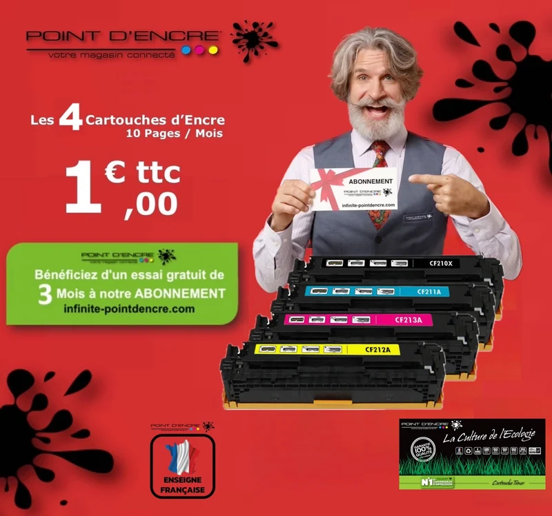 CF210X / 131X - ABONNEMENT - NOIR / CYAN / MAGENTA / JAUNE - Grande capacité Marque Francaise POINT D'ENCRE pour Imprimantes compatibles HP (clhp) (Copie)