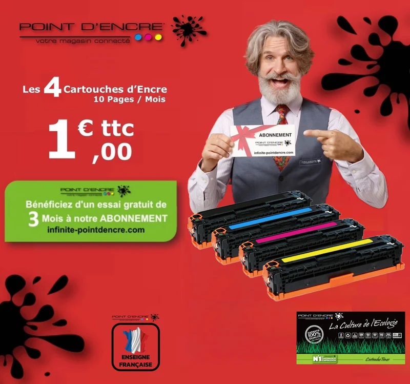 045H / 054H - ABONNEMENT - 4 Cartouches NOIR / CYAN / MAGENTA / JAUNE - Grande capacité Marque Francaise POINT D'ENCRE pour Imprimantes compatibles Canon (clca)