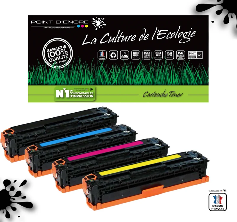 045H / 054H - 4 Cartouches NOIR / CYAN / MAGENTA / JAUNE - Grande capacité Marque Francaise POINT D'ENCRE pour Imprimantes compatibles Canon (clca)