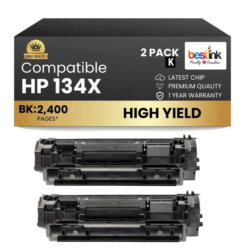 Compatible HP 134X W1340X Black Toner Cartridge - WITH CHIP (2 Pack)