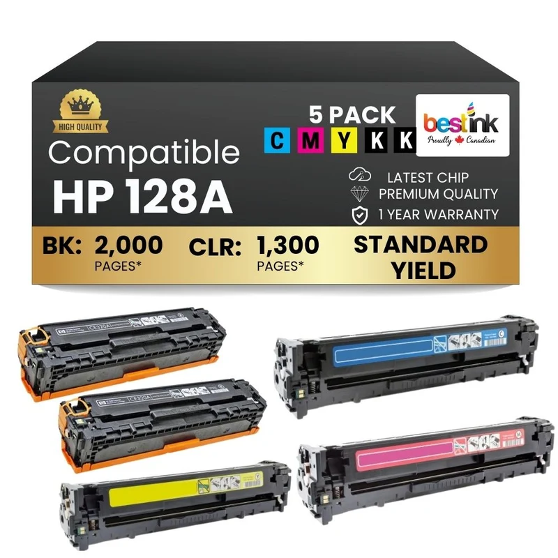 Compatible HP 128A Toner Cartridge Combo 2BK/C/M/Y (5 Pack)