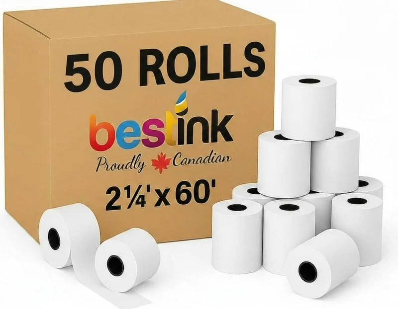 2 1/4" x 60' Thermal Paper Rolls – 50 Pack (2.25 x 60 Feet) BPA-Free Receipt Paper, Compatible with 2 1/4" x 75' & 80' POS Machines, Credit Card Terminals, Cash Registers, Receipt Printers