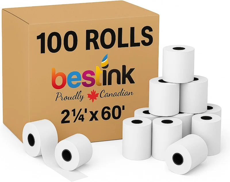 2 1/4" x 60' Thermal Paper Rolls – 50 Pack (2.25 x 60 Feet) BPA-Free Receipt Paper, Compatible with 2 1/4" x 75' & 80' POS Machines, Credit Card Terminals, Cash Registers, Receipt Printers