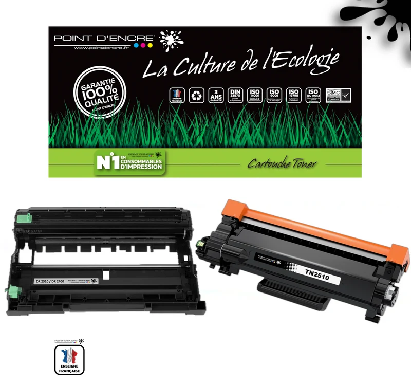 TN2510XL / DR2510 - NOIR / TAMBOUR - Grande capacité Marque Francaise POINT D'ENCRE pour Imprimantes compatibles Brother (clbr)