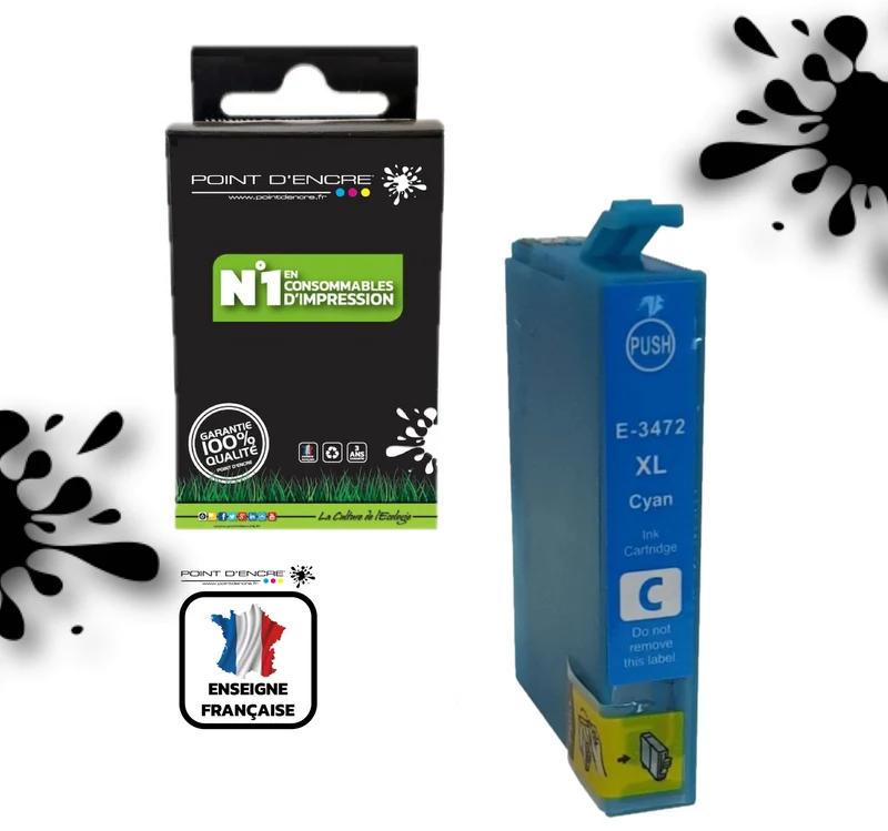 34XL / C13T34724010 - Balle de golf - CYAN - Grande capacité de Marque Française POINT D'ENCRE Pour imprimante compatible EPSON (cee)