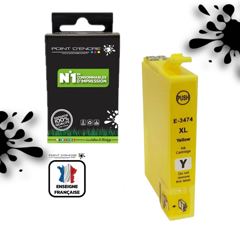 34XL / C13T34744010 - Balle de golf - JAUNE - Grande capacité de Marque Française POINT D'ENCRE Pour imprimante compatible EPSON (cee)